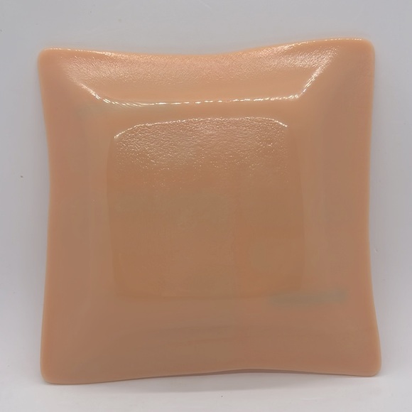 Fused Art Glass Trinket Dish, 5-3/8”. Dark Peach, With Dusty Purple and Orange. - Picture 2 of 2